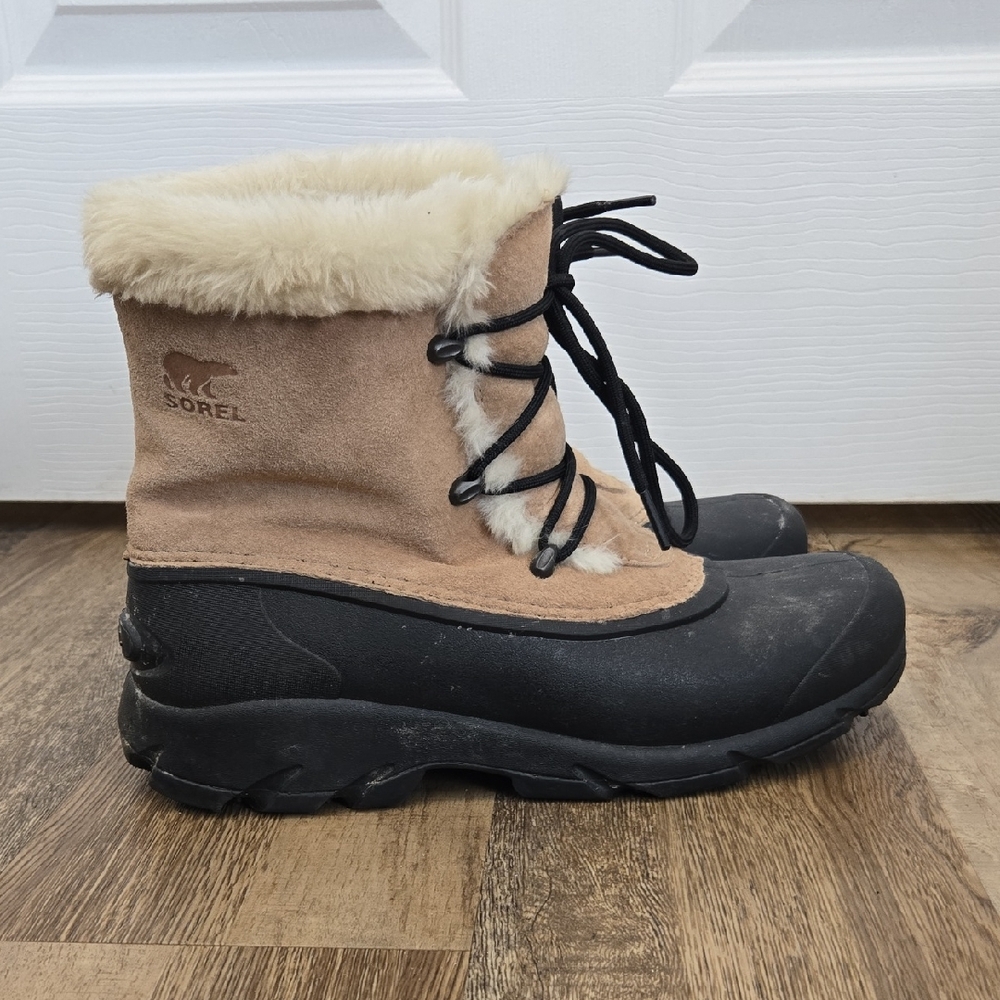 Sorel Snow Angel Black and Tan Suede Waterproof Boots